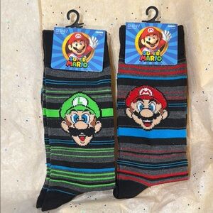2 Nintendo Mario and Luigi Men's Black and Gray Socks Set